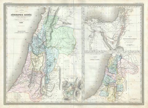 1860 Dufour Map of Palestine, Israel or Holy Land and Sinai w/ 12 Tribes