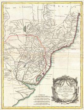 1771 Bonne Map of Paraguay, Uruguay, and Brazil
