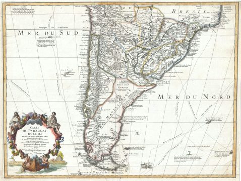 1703 Delisle Map of Southern South America (Paraguay, Chile, Argentina)