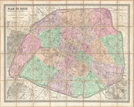 1875 Andriveau Goujon Pocket or Case Map of Paris, France