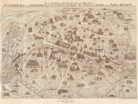1877 Bartlett Pictorial Map of Paris, France