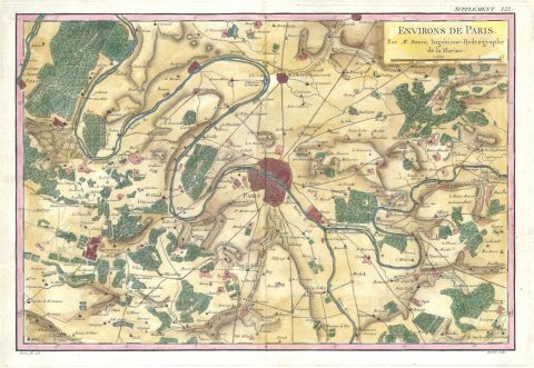 1780 Bonne Map of the Environs of Paris, France