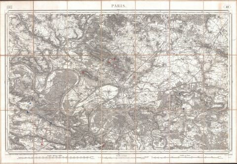 1852 Depot de Guerre Map of Paris and its Environs, France