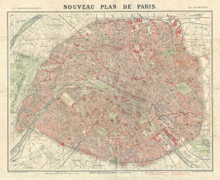 1908 Garnier Pocket Map or Plan of Paris, France showing Metro Lines