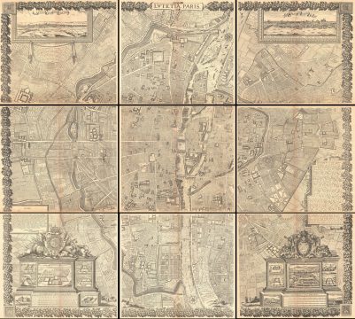 1652 Gomboust 9 Panel Map of Paris, France (c. 1900 Taride reissue)