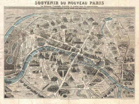 1867 Guesnu Map of Paris and its Monuments, France