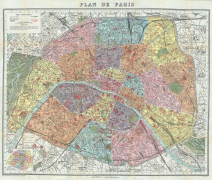 1924 Hachette Pictorial City Plan or Pocket Map of Paris, France