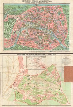 1931 Leconte Map of Paris w/Monuments and Map of the Exposition Coloniale