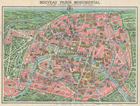 1928 A. Leconte Map of Paris France w/ Monuments