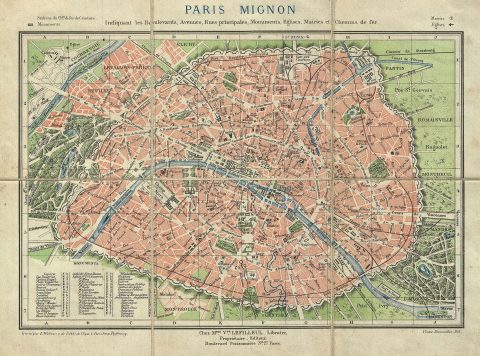 1880s Lefilleul Pocket Map of Paris, France