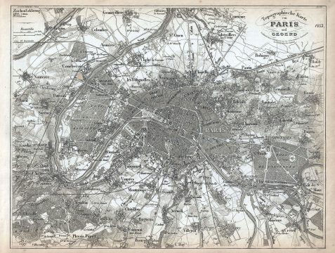 1853 Meyer Map or Plan of Paris and its Environs