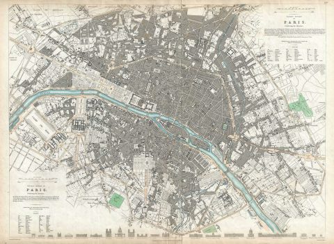 1834 S.D.U.K. City Plan or Map of Paris, France