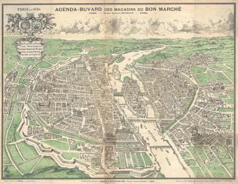 1899 Bon Marche Map and View of Paris in 1630