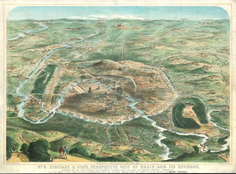 1870 Concanen Bird's-Eye View of Paris During the Franco-Prussian War