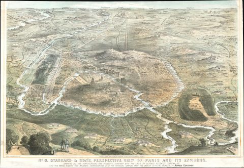 1870 Concanen Bird's-Eye View of Paris During the Franco-Prussian War
