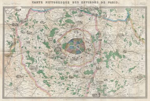 1870 Vuillemin Pictorial Map of Paris and Environs