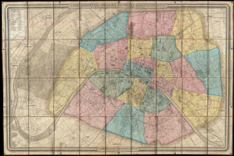 1860 Andriveau Goujon Folding Wall Map of Paris, France