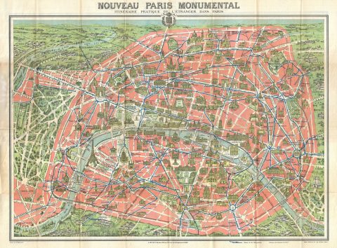 1910 Leconte Monument Map of Paris, France