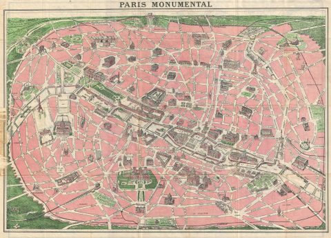 1927 Leconte and Joly Map of Paris, France w/ Monuments