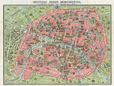 1937 Maillet Pictorial Map of Paris, France w/Monuments