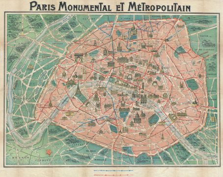 1920 Robelin Map or City Plan of Paris, France
