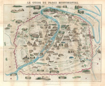 1878 Testard Pictorial Map of Paris, France with Monuments