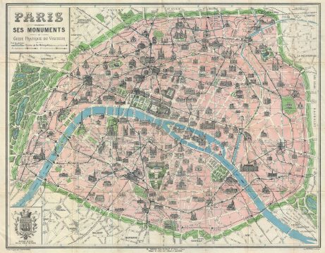 1925 Borremans Map or Plan of Paris, France w/ Monuments