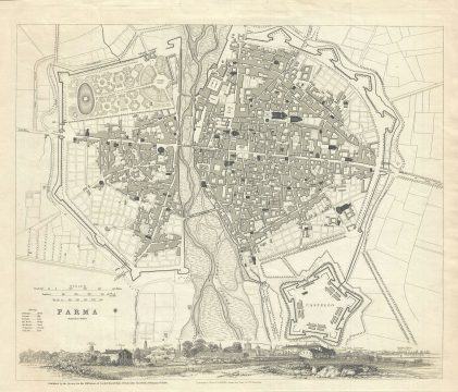 1840 S.D.U.K. Subscriber's Edition Map or Plan of Parma, Italy
