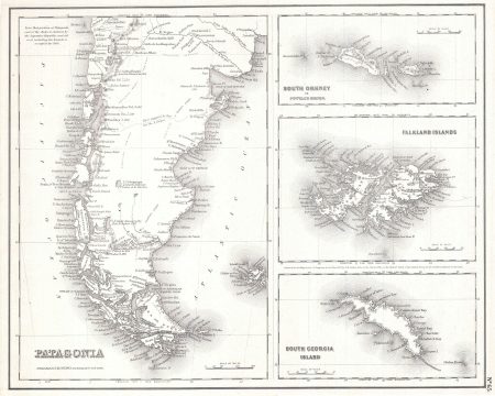 1855 Map of Patagonia, Argentina (Falkland Islands)
