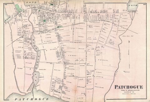 1873 Beers Map of Patchogue, Long Island, New York