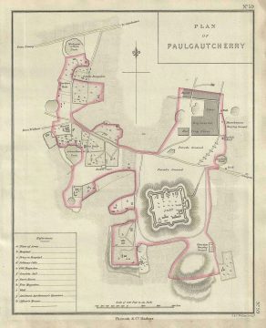 1854 Pharoah Map or Plan of Pallakad, Kerala, India
