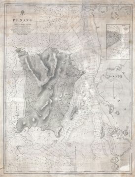 1874 Admiralty Map of Penang (Prince of Wales Island), Malaysia