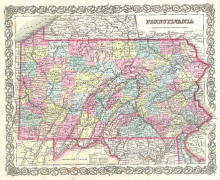 1855 Colton Map of Pennsylvania