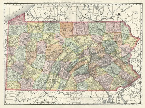 1888 Rand McNally Map of Pennsylvania, United States