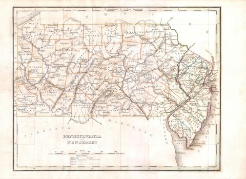 1835 Bradford Map of Pennsylvania and New Jersey