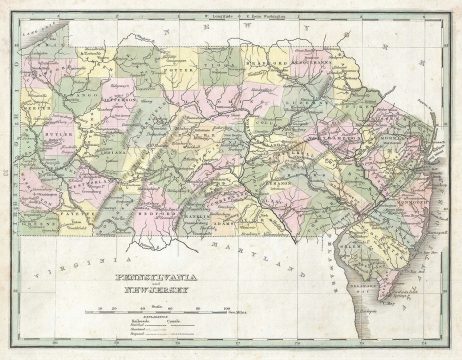 1835 Bradford Map of Pennsylvania and New Jersey