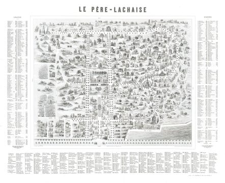 1850 Grant and Saunier Map of Père Lachaise Cemetery, Paris, France