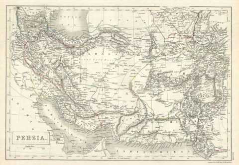 1844 Black Map of Persia (Iran) and Afghanistan