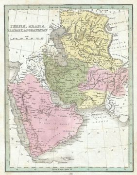 1835 Bradford Map of Arabia, Afghanistan and Persia (Iran)