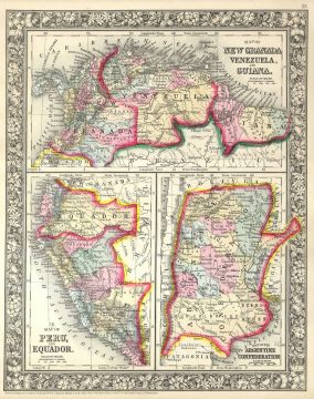 1860 Mitchell's Map of Peru, Ecuador, Venezuela, Columbia and Argentina