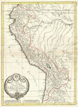 1775 Bonne Map of Peru, Ecuador, Bolivia, and the Western Amazon