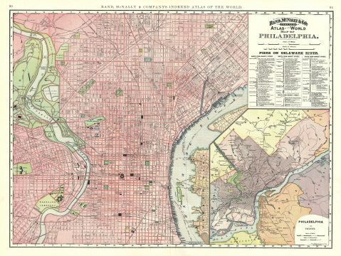 1891 Rand McNally Map or Plan of Philadelphia, Pennsylvania