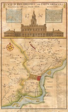 1752 ( 1850 ) Scull & Heap Map of Philadelphia & Environs (first view of Phillidelphia State House)