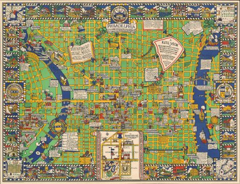 1929 Olsen and Clark Pictorial Map 'Kite View' of Philadelphia, Pennsylvania