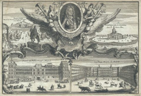 1701 De Fer View of the Royal Palace, Plaza Mayor and Buen Retiro in Madrid, Spain