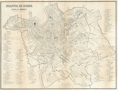 1852 Joseph Manz Map of Ancient and Modern Rome (w/ Vatican City)