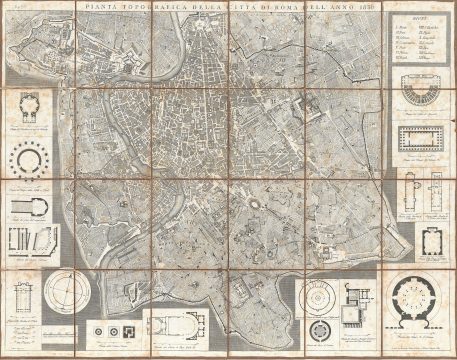 1836 Pietro Ruga Map of Rome, Italy