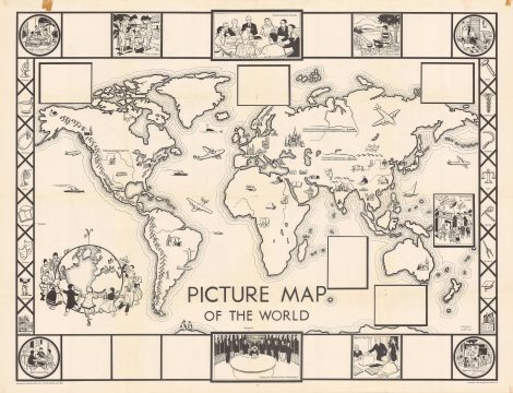 1948 Friendship Press Pictorial Map of the World - Proof State!