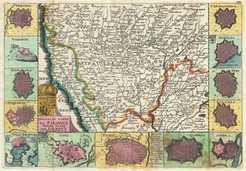1747 La Feuille Map of Piedmont, Italy
