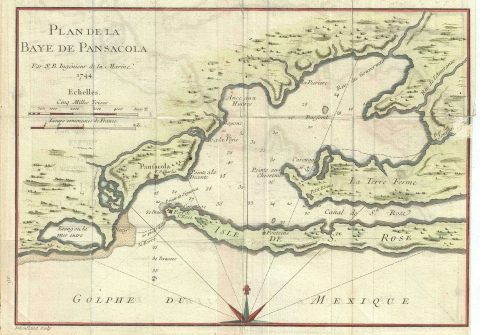 1744 Bellin Map of the Bay of Pensacola, Florida